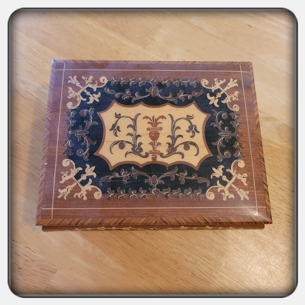 Vintage Italian Handcrafted Inlaid Wood Musical Jewelry Box